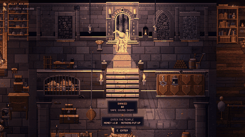 Banked coins pour across the thief's den into a growing heap of gold, and a milestone plaque rings in.