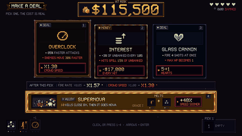 Three cards on offer, each a gift and a bill. Two are melted into a Supernova, and a crowd walks into its ring.
