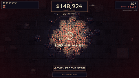 A crowd of creatures walking into the ring of a Supernova, with the line they fed the star.