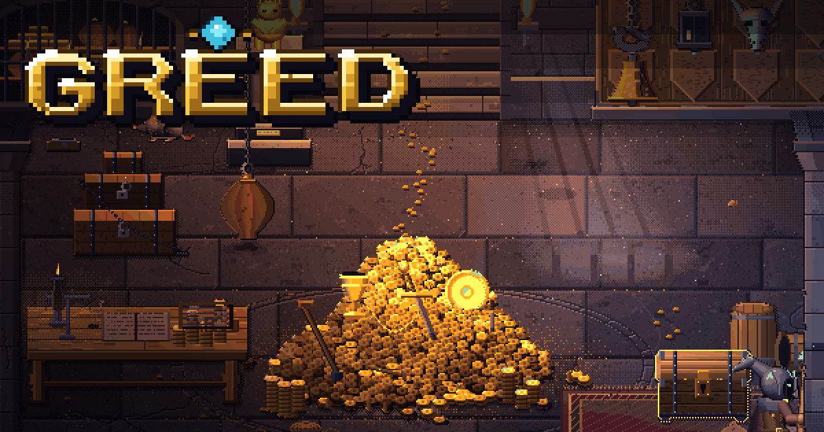 The share image: the thief's hoard under torchlight with the gold GREED logo.